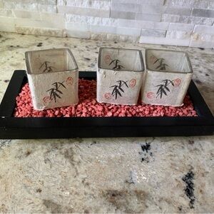 Decorative Glass Candle Holders with Tray